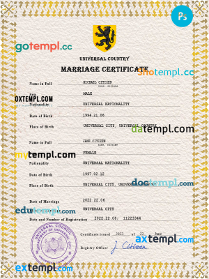 underexpose universal marriage certificate PSD template, fully editable