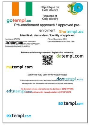 Cote d’Ivoire e-visa PSD template, with fonts