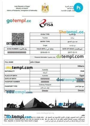 Singapore electronic visa PSD template, completely editable, with fonts
