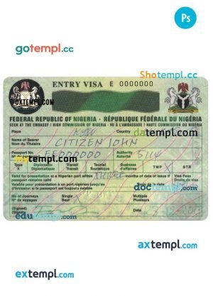 Nigeria entry visa PSD template, fully editable