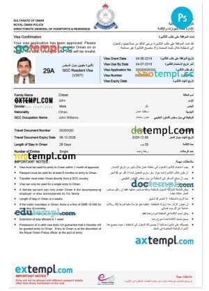 Oman electronic entry visa PSD template, with fonts