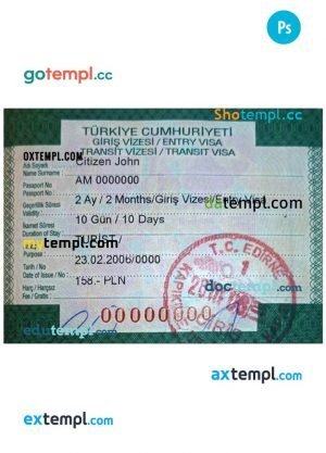 Turkey entry visa PSD template, fully editable