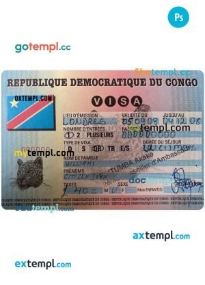 Gabonaise travel visa PSD template, fully editable