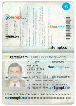 Dominican Republic passport template in PSD format, fully editable,