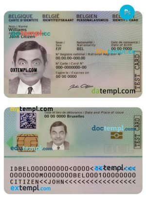 Belgium ID card PSD template, completely editable, 2020-present