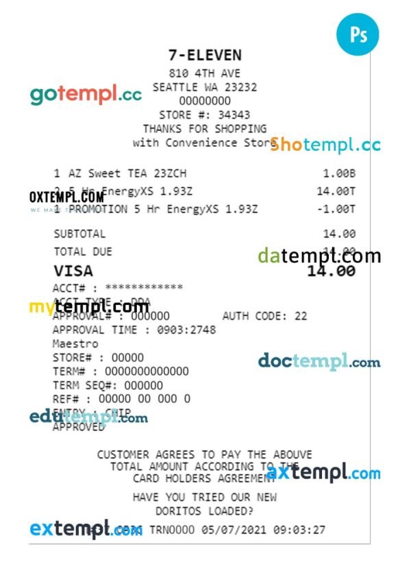 7-ELEVEN payment check PSD template