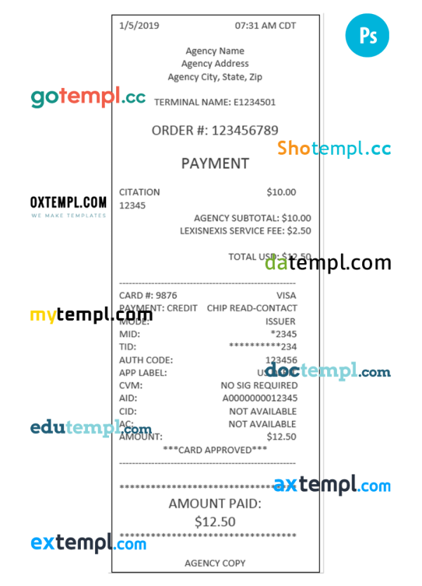 AGENCY payment receipt PSD template