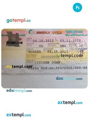 Angola entry visa PSD template, version 2