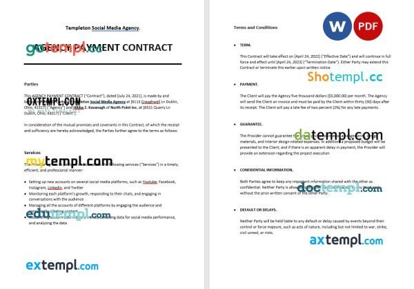 free agency payment contract template in Word and PDF format