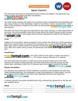 free agent contract template, Word and PDF format