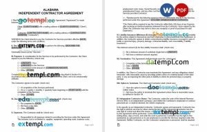 free alabama independent contractor agreement template, Word and PDF format