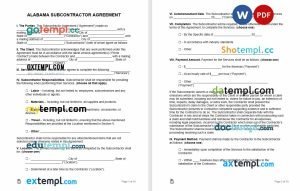 free alabama subcontractor agreement template, Word and PDF format