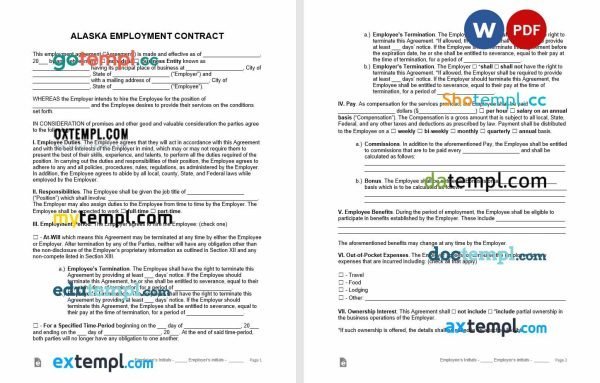 free alaska employment contract template, Word and PDF format