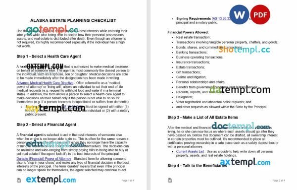 free alaska estate planning checklist template, Word and PDF format