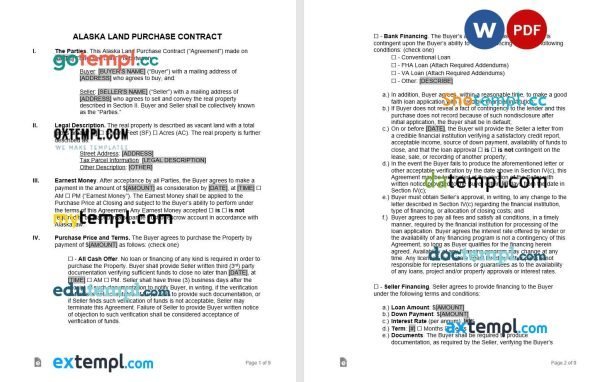 free alaska land contract template, Word and PDF format