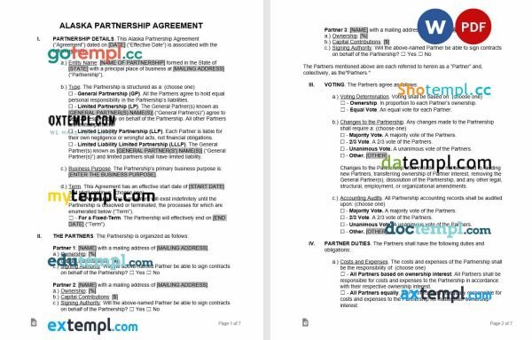 free alaska partnership agreement template, Word and PDF format