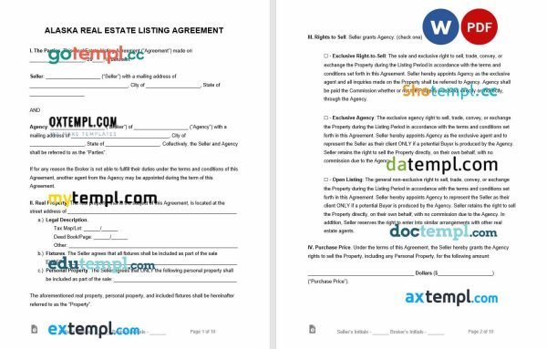 free alaska real estate listing agreement template, Word and PDF format