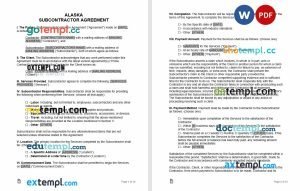 free alaska subcontractor agreement template, Word and PDF format