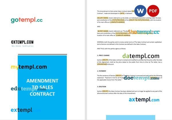 free amendment to sales contract template, Word and PDF format