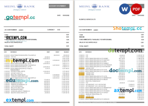 Antigua & Barbuda Meinl Bank statement Word and PDF template, 2 pages