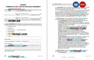 free arizona commercial real estate purchase agreement template , Word and PDF format
