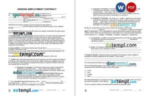 free arizona employment contract template, Word and PDF format