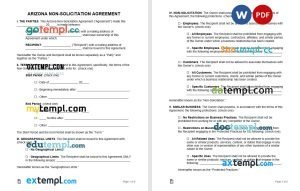 free arizona non-solicitation agreement template, Word and PDF format