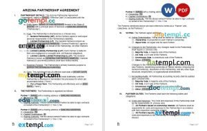 free arizona partnership agreement template, Word and PDF format