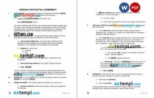 free arizona postnuptial agreement template, Word and PDF format