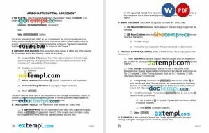 free arizona prenuptial agreement template, Word and PDF format
