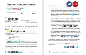free arizona real estate listing agreement template, Word and PDF format