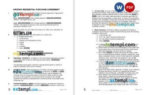 free arizona residential real estate purchase agreement template, Word and PDF format