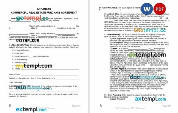 free Arkansas Commercial Real Estate purchase agreement template Word and PDF format, version 2