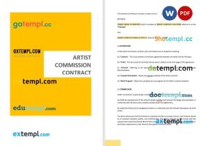 free artist commission contract template , Word and PDF format