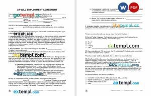 free at will employment contract template, Word and PDF format