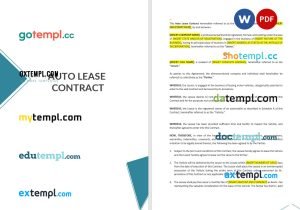free auto lease contract template, Word and PDF format