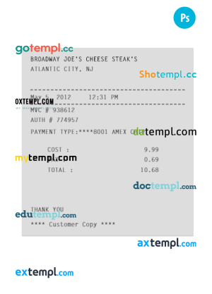 PEETS payment receipt PSD template