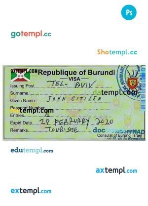 Burundi entry visa PSD template, with fonts