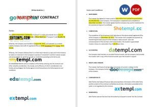 free bank investment contract template, Word and PDF format