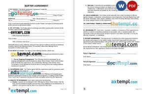 free barter agreement template, Word and PDF format