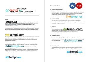 free basement renovation contract template in Word and PDF format