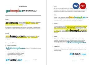 free basic construction contract template in Word and PDF format
