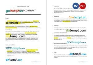 free basic investment contract template, Word and PDF format