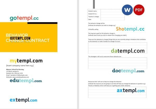 free behavior change contract template in Word and PDF format