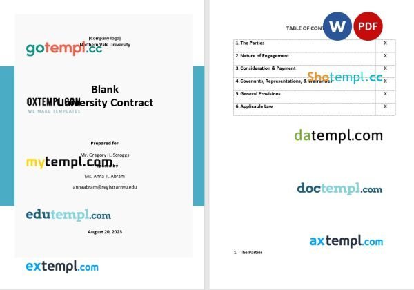free blank university contract template in Word and PDF format