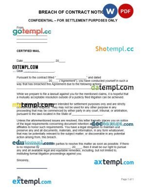 free breach of contract demand letter template, Word and PDF format