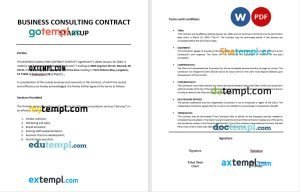free business consulting contract startup in Word and PDF format