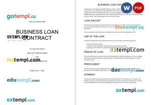 free business loan contract template in Word and PDF format