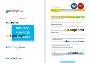 free business manager contract template, Word and PDF format