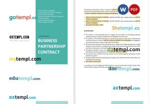 free business partnership contract template, Word and PDF format